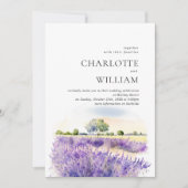 水彩ラベンダー畑のウェディングオールインワン 招待状 (正面)