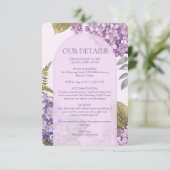 水彩ラベンダー紫陽花とフェルンの葉のウェディング エンクロージャーカード (スタンド正面)