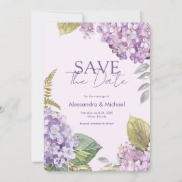 水彩ラベンダー紫陽花 Save The Date 招待状