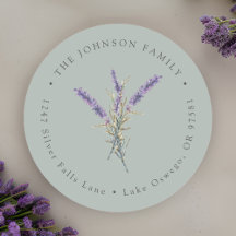 水彩ラベンダー花の返送先住所ラベル