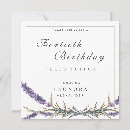 水彩ラベンダー花 誕生日マイルストーン お祝い 招待状 (正面)