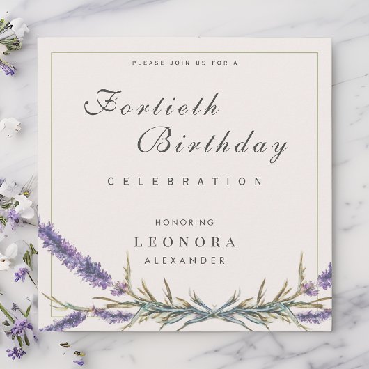 水彩ラベンダー花 誕生日マイルストーン お祝い 招待状