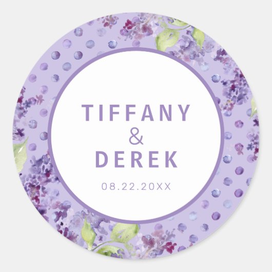 水彩ラベンダー薄紫結婚ズ ラウンドシール (正面)