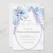 水彩ラベンダー – ほこりっぽい青いフローラ赤ちゃんシャワー 招待状 (正面)