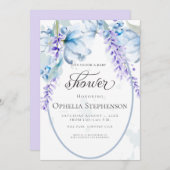 水彩ラベンダー – ほこりっぽい青いフローラ赤ちゃんシャワー 招待状 (正面/裏面)
