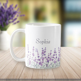 水彩ラベンダー パープル 花 モチーフ 蝶 マグカップ