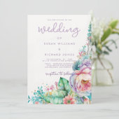 水彩ラベンダー ピンク ミント コーラル フラワーのウェディング 招待状 (スタンド正面)