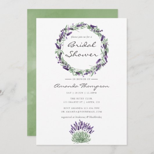 水彩ラベンダー ブライダルシャワー 招待状 (正面/裏面)