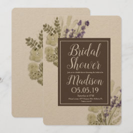 水彩ラベンダー ブーケ ラスティック ブライダル シャワー 招待状