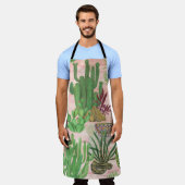 水彩ラマとサボテン模様。 エプロン (着用した状態)