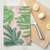 水彩ラマとサボテン模様。 キッチンタオル (四つ折り)