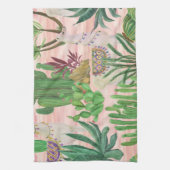 水彩ラマとサボテン模様。 キッチンタオル (縦)