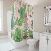 水彩ラマとサボテン模様。 シャワーカーテン (インサイチュ)