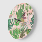 水彩ラマとサボテン模様。 ラージ壁時計 (傾斜)