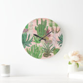 水彩ラマとサボテン模様。 ラージ壁時計 (ホーム)