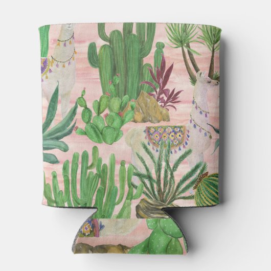 水彩ラマとサボテン模様。 缶クーラー (裏面)