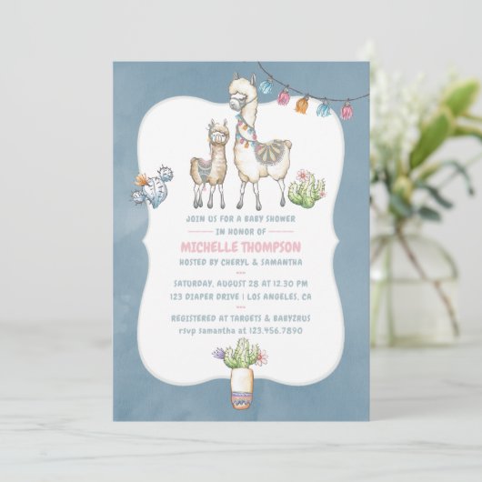 水彩ラマをテーマにしたベビーシャワー招待状 招待状 (スタンド正面)