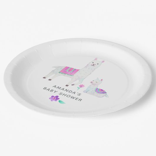 水彩ラマをテーマにしたベビーシャワー ペーパープレート (アングル)