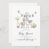 水彩ラマをテーマにしたベビーシャワー 招待状 (正面/裏面)