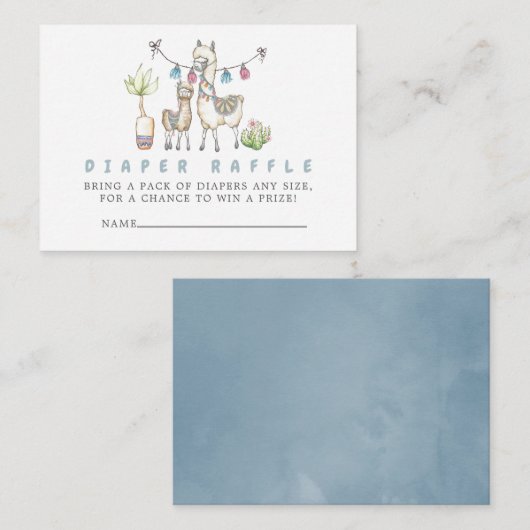 水彩ラマをテーマにした赤ちゃんシャワーおむつラッフル エンクロージャーカード (正面/裏面)