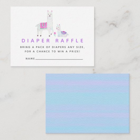 水彩ラマをテーマにした赤ちゃんシャワーおむつラッフル エンクロージャーカード (正面/裏面)