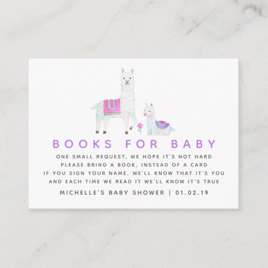 水彩ラマをテーマにした赤ちゃんシャワーベビー エンクロージャーカード (正面)