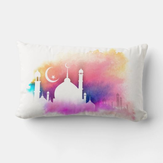 水彩ラマダーンモスクオレンジとパープル ランバークッション (裏面)
