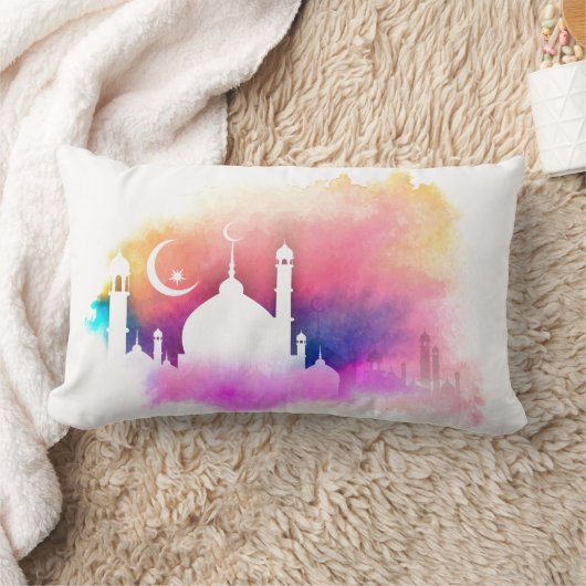 水彩ラマダーンモスクオレンジとパープル ランバークッション (ブランケット)