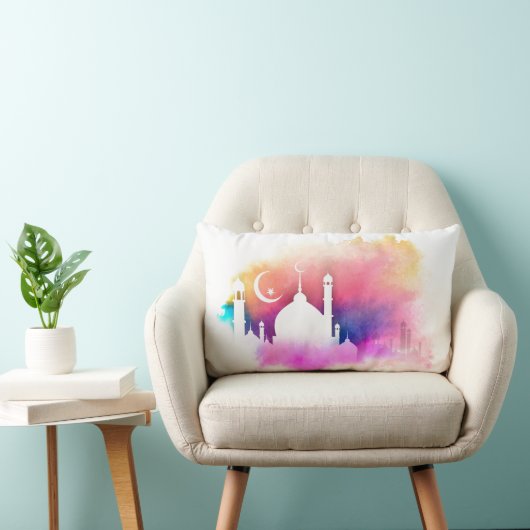 水彩ラマダーンモスクオレンジとパープル ランバークッション (椅子)