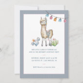 水彩ラマ子供の誕生日パーティー写真 招待状 (正面)