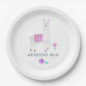 水彩ラマ子供の誕生日パーティー ペーパープレート (正面)