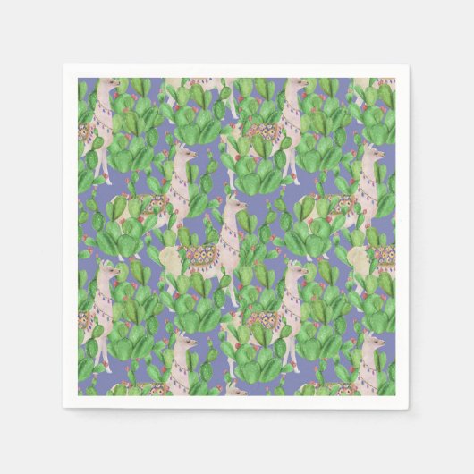 水彩ラマ&ステータスパターン スタンダードカクテルナプキン (正面)