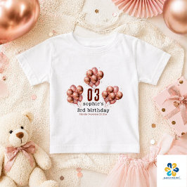 水彩ラメ ローズゴールド風船 3歳誕生日 ベビーTシャツ