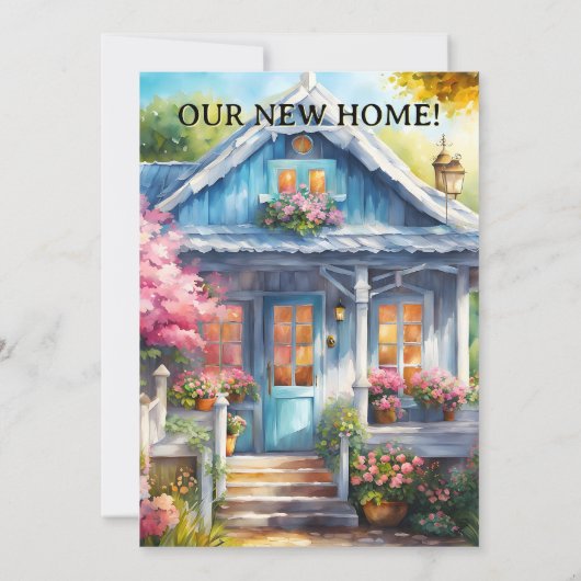 水彩ランタンフラワーフォト引っ越し祝いパーティー 招待状 (裏面)