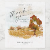 水彩ランドスケープありがとう秋の金ゴールドID786 ワインラベル (シングルラベル)