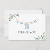 水彩ランドリーブルーベビーシャワー サンキューカード (正面)