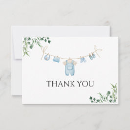 水彩ランドリーブルーベビーシャワー サンキューカード