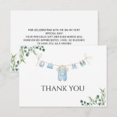 水彩ランドリーブルーベビーシャワー サンキューカード (正面/裏面)