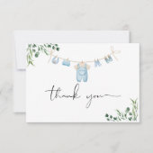 水彩ランドリーブルーベビーシャワー サンキューカード (正面)