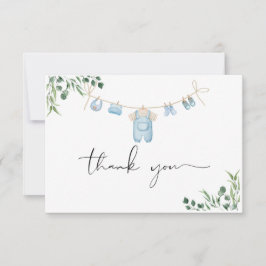 水彩ランドリーブルーベビーシャワー サンキューカード