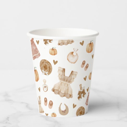 水彩ランドリー秋ボホベイビーシャワー 紙コップ (正面)