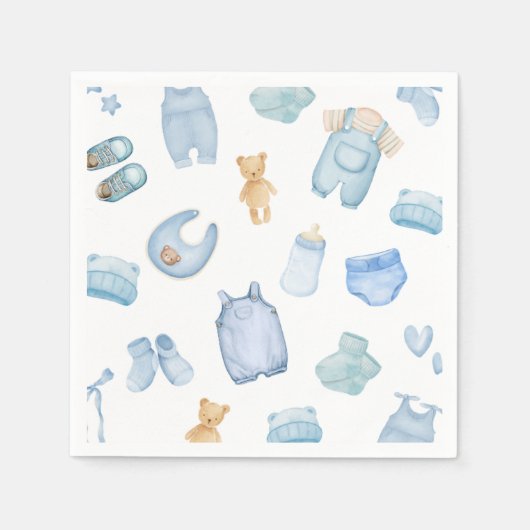 水彩ランドリー青い緑のベビーシャワー スタンダードカクテルナプキン (正面)