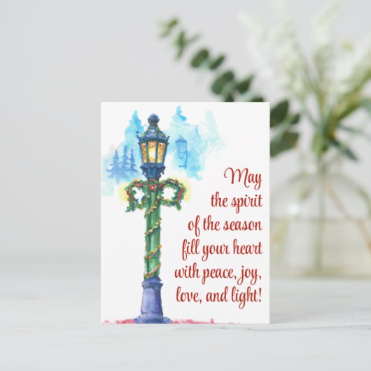 水彩ランプポストフェスティバルクリスマス シーズンポストカード (スタンド正面)