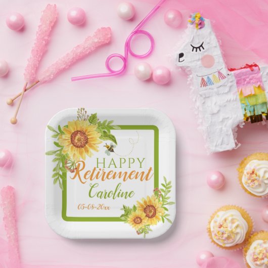 水彩リタイアメントフローラひまわり ペーパープレート (パーティー)
