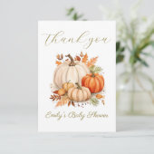 水彩リトルカボチャ赤ちゃんシャワーフラット サンキューカード (スタンド正面)