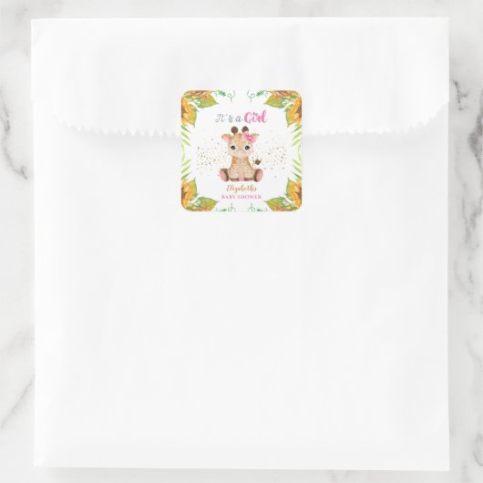 水彩リトルキリン野生の花赤ちゃんシャワー スクエアシール (バッグ)