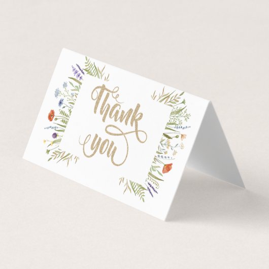 水彩リトルワイルドフラワー牧草地フレーム 名刺 (正面)