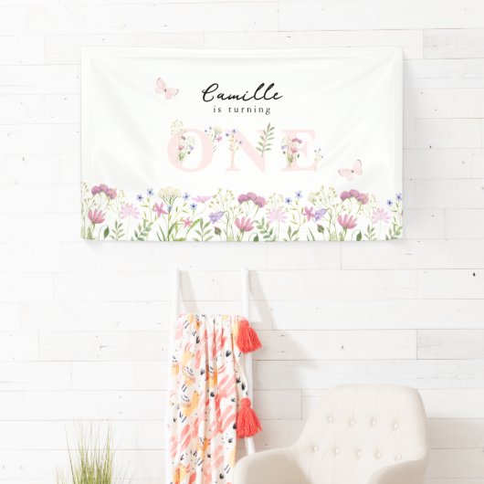 水彩リトルワイルドフラワー誕生日 横断幕 (インサイチュ)