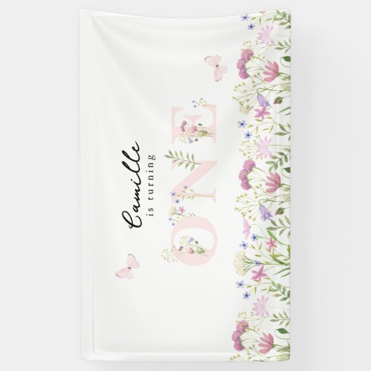 水彩リトルワイルドフラワー誕生日 横断幕 (縦)