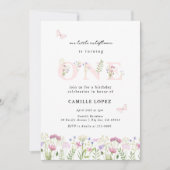 水彩リトルワイルドフラワー1stバースデーインビタット 招待状 (正面)